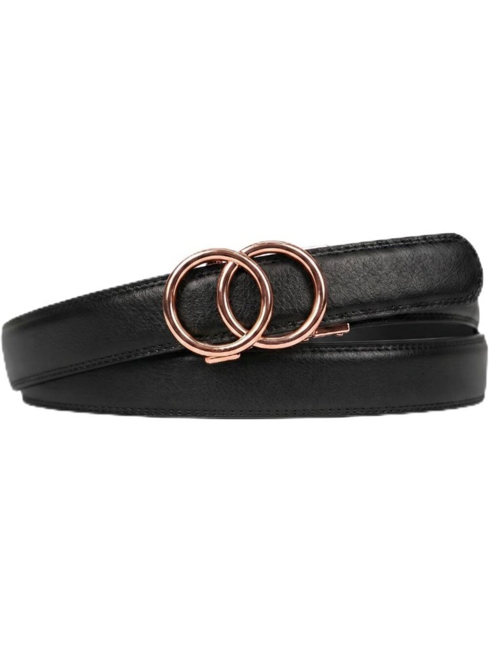 Stylish Adjustable Leather Belt with Rose Gold Buckle - No Hole Ratchet Design